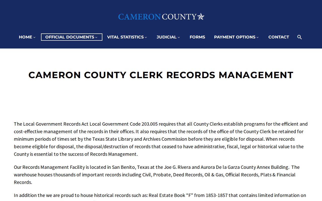 San Benito previous residents Cameron County records management historic books