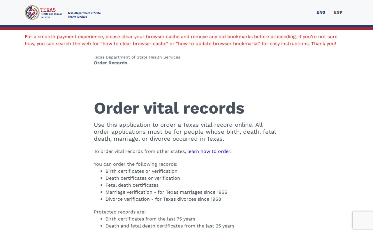 San Benito resident lookup through the Texas vital record application